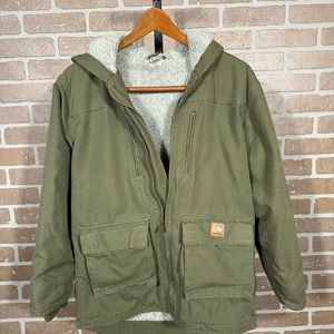 Carhartt Coat Hooded Military Green Kids Large w/ fuzzy inlining+quilted sleeves